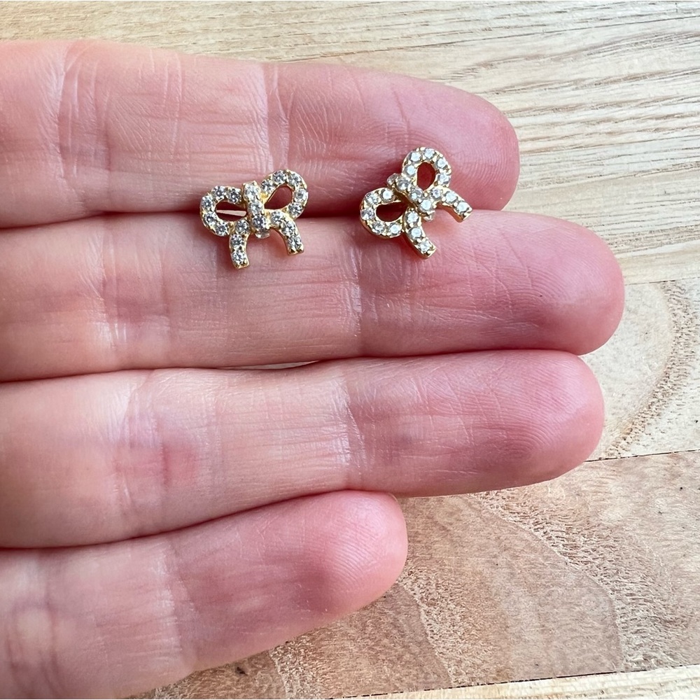925 Sterling silver gold plated cubic zirconia bow stud earrings